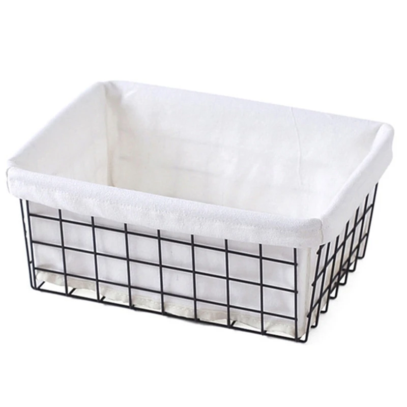 Household Storage Basket Iron Art Japanese Style Organizer With Cloth Bag For Debris Kitchen Sundries Food Black