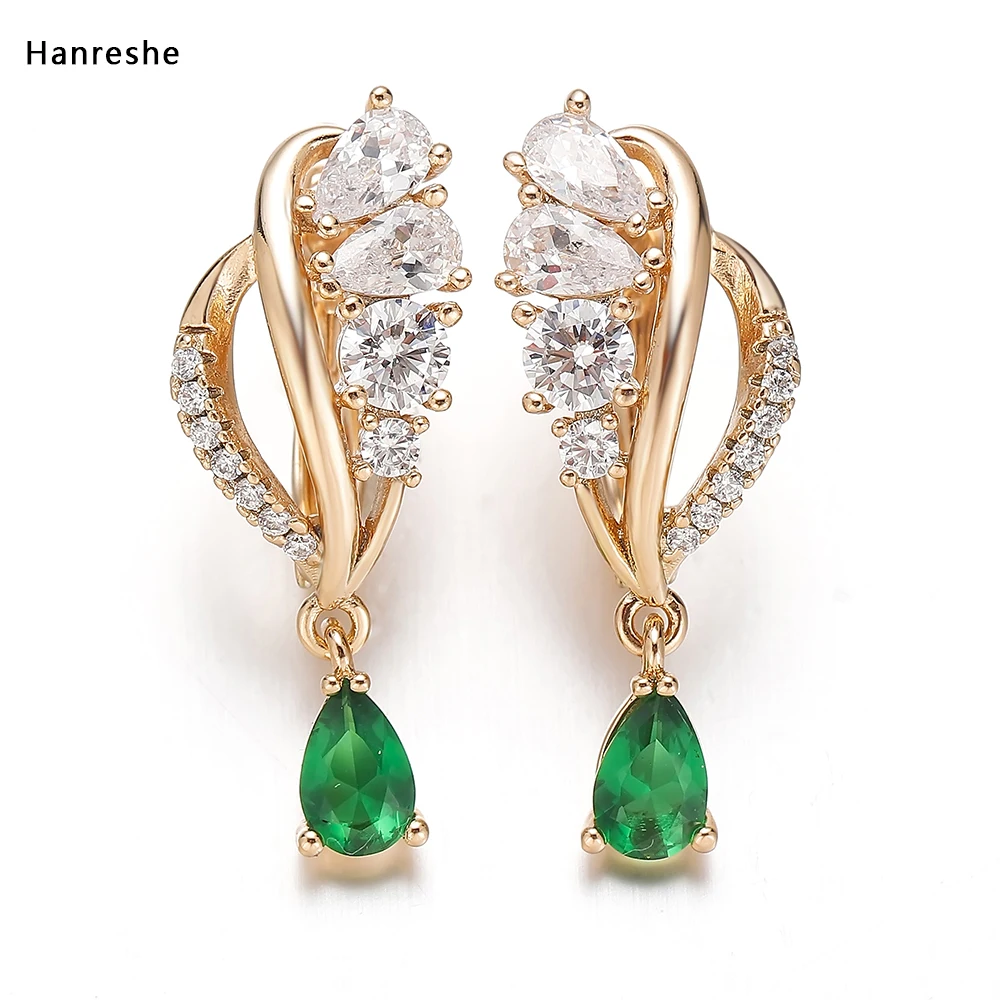 Hanreshe Earrings Women Punk Jewelry Wedding Gift Rose Gold Green Red Natural Zircon Stud Earrings Cute Crystal Small Earrings