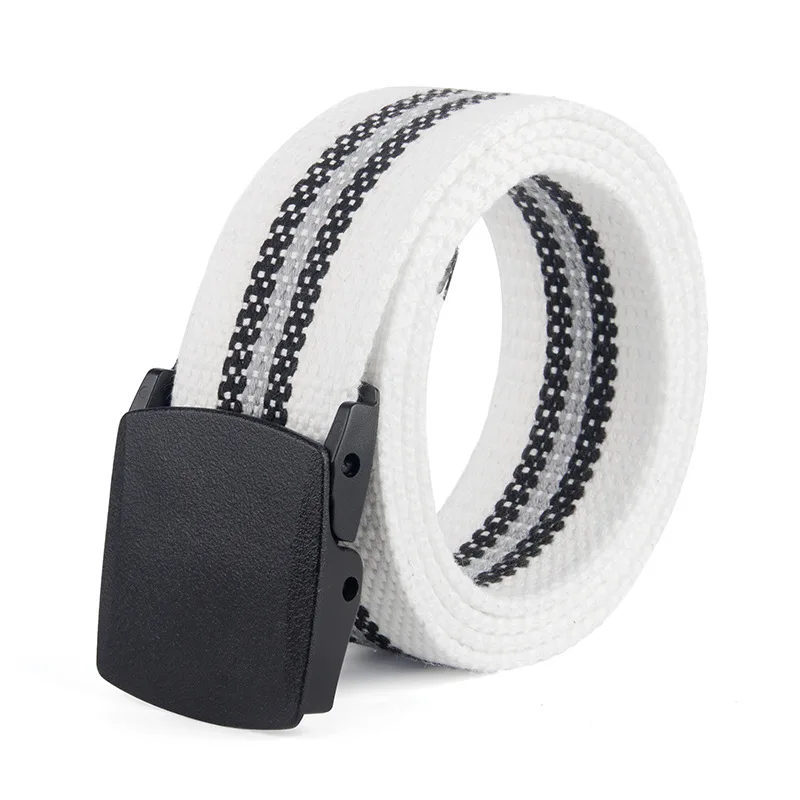 elastic belt for men Fashionable Plastic Button Leisure Student Stripe Canvas Woven Belt mens black belt