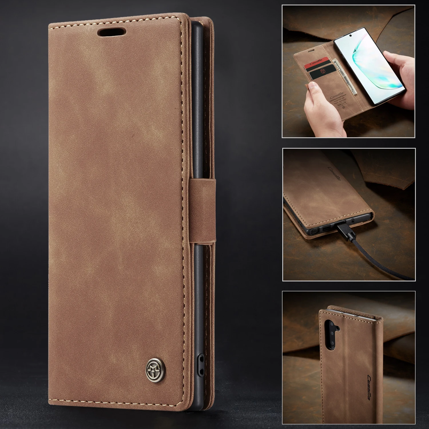 

CaseMe Magnetic Auto Flip 3 Card Solts Stand Case For Samsung Galaxy Note 10 Retro Leather Wallet Case For Galaxy Note 10 Pro