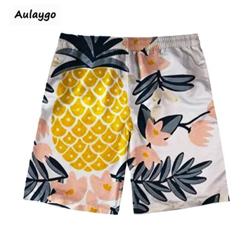 

2020 New Summer Beach Shorts Pineapple And Coconut Palm Print Men Quick Dry Swim Trunks Workout Running Motion Shorts Bermudas