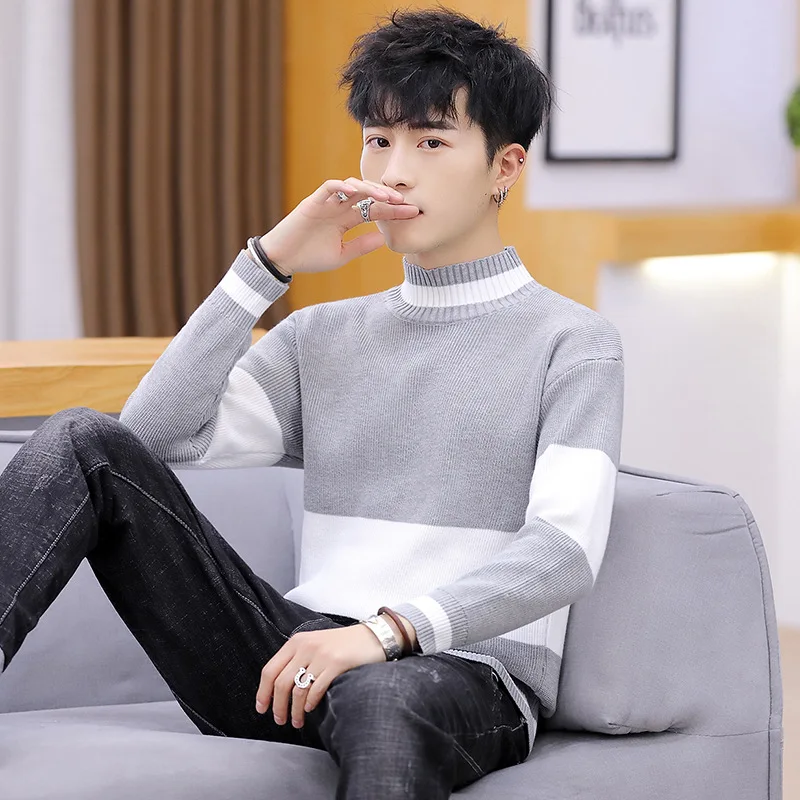 Men's sweater spring and autumn new leisure semi-high collar knitted sweater stretch Pullover Men's sweater spring and autumn new leisure semi-high collar knitted sweater stretch Pullover