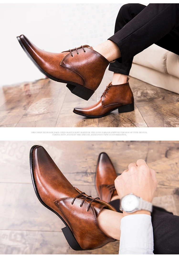 JUNJARM/Роскошные Мужские ботинки в деловом стиле; мужские ботинки на шнуровке в винтажном стиле с острым носком; коричневые мужские ботинки челси; обувь для отдыха; botas hombre