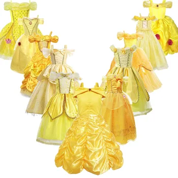 

Girls Belle Princess Dress Kids Belle Cosplay Costumes Baby Girl Dress Up Frock Yellow Fancy Dress For Toddler Halloween Party