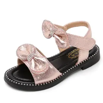 

Girls Summer Shoes Pink Children Sandals Leather Princess Shoes Fashion Bow Flowers Little Girls Sandals Soft Kids Flats