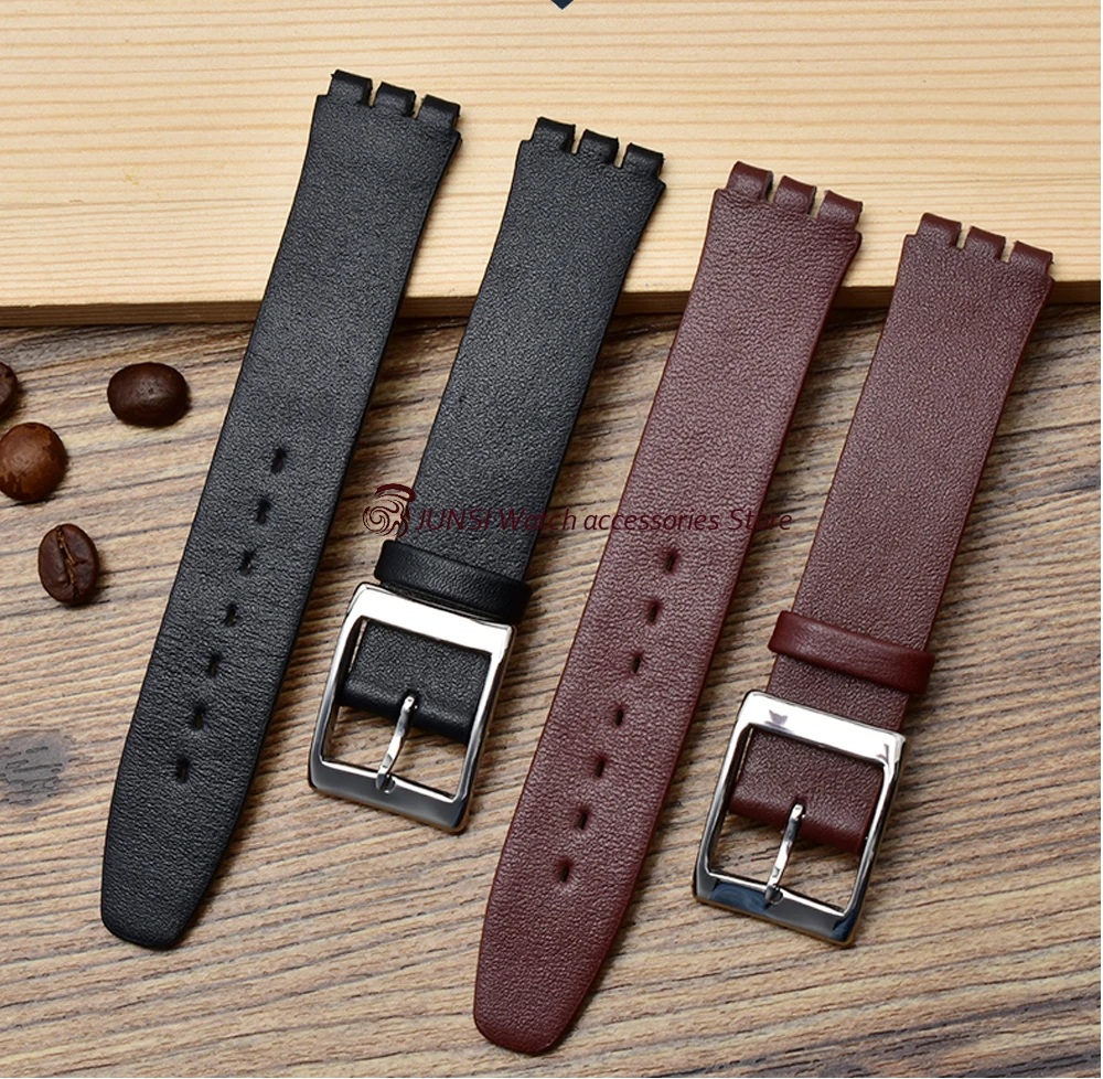 Тонкий ремешок для часов из натуральной кожи 17 мм для swatch SYXS116 wath ремешок простой кожаный браслет наручные часы