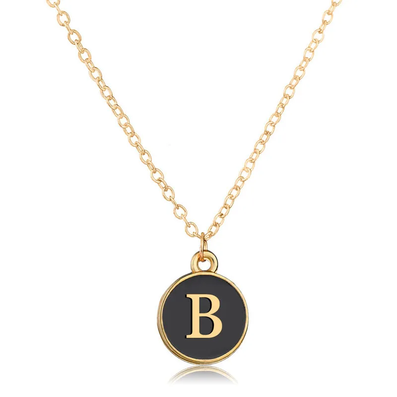 Простые 26 подвески-буквы ожерелье с алфавитом и монеткой, оригинальное Очаровательное ожерелье с черной круглой надписью, A-Z ожерелье с ключицей, подарок