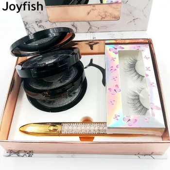 

4 Pairs 3d Eyelashes Magic Eyeliner Pen Tweezers Set Wholesale Natural Gift Box Packaging Lash Cases Mixed Styles