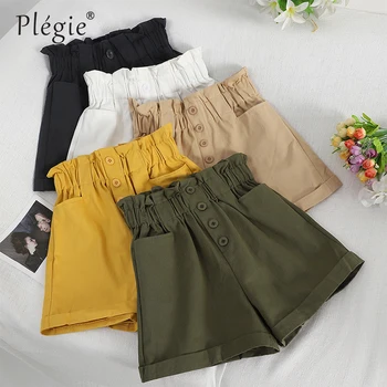 

Plegie Preppy Style Summer Bud Solid Shorts Female 2020 Slim Loose Elastic High-waist Shorts For Women Black Sexy Shorts Women