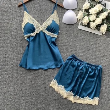 

HaloSweet New Arrival Sexy Lace Sleepwear Women Pajamas Suit Two Pieces With Shorts Sling Home Clothes Female Nighty Nightwear