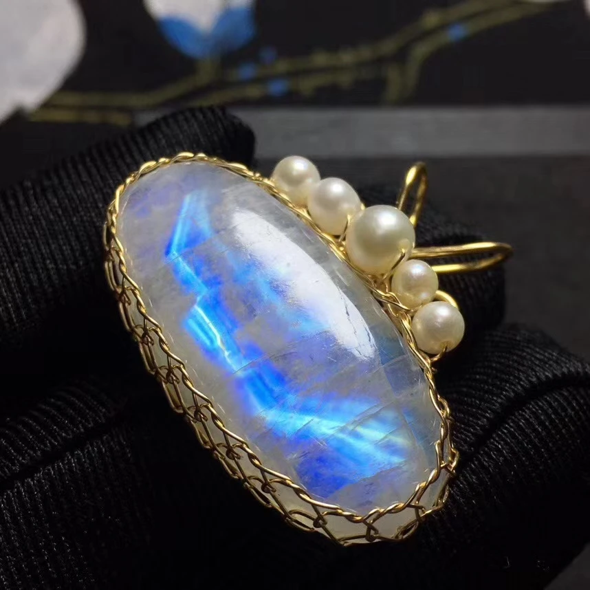 Сертификат естественный синий свет лунный камень драгоценный женский кулон