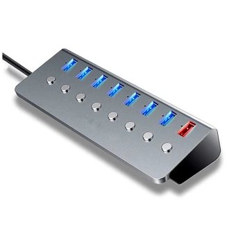

USB HUB, USB 3.0 Multi-Function Extender, Splitter 7 in 1 + Charging Port with Independent Switch(EU Plug)