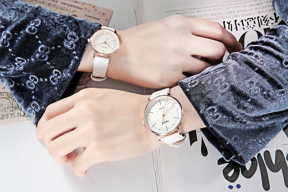 KEZZI Модные женские кожаные часы Relogio Masculino простые кварцевые часы парные мужские и женские