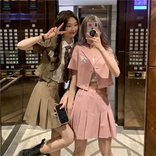 2021 New Summer Casual Jk Suit for Women White Lining Short-Sleeved Small Suit Jacket School Uniform Sexy Pleated Skirt for Girl