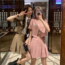 2021 New Summer Casual Jk Suit for Women White Lining Short-Sleeved Small Suit Jacket School Uniform Sexy Pleated Skirt for Girl