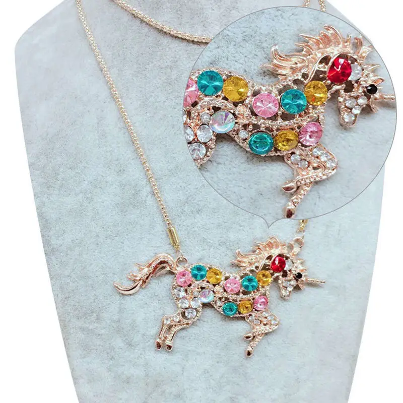Metal Chain Enamel Crystal Unicorn Necklaces Trendy Jewelry Girls Rainbow Animal Unicorn Pendants Necklace Women Gifts