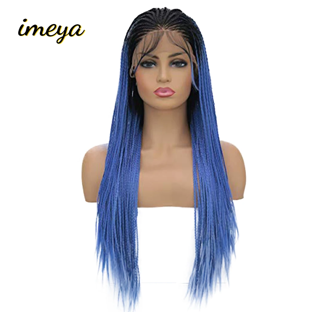 Imeya темные корни Омбре синий синтетический микро Плетеный парик натуральный кружевной передний парик для женщин с детскими волосами Glueless парики