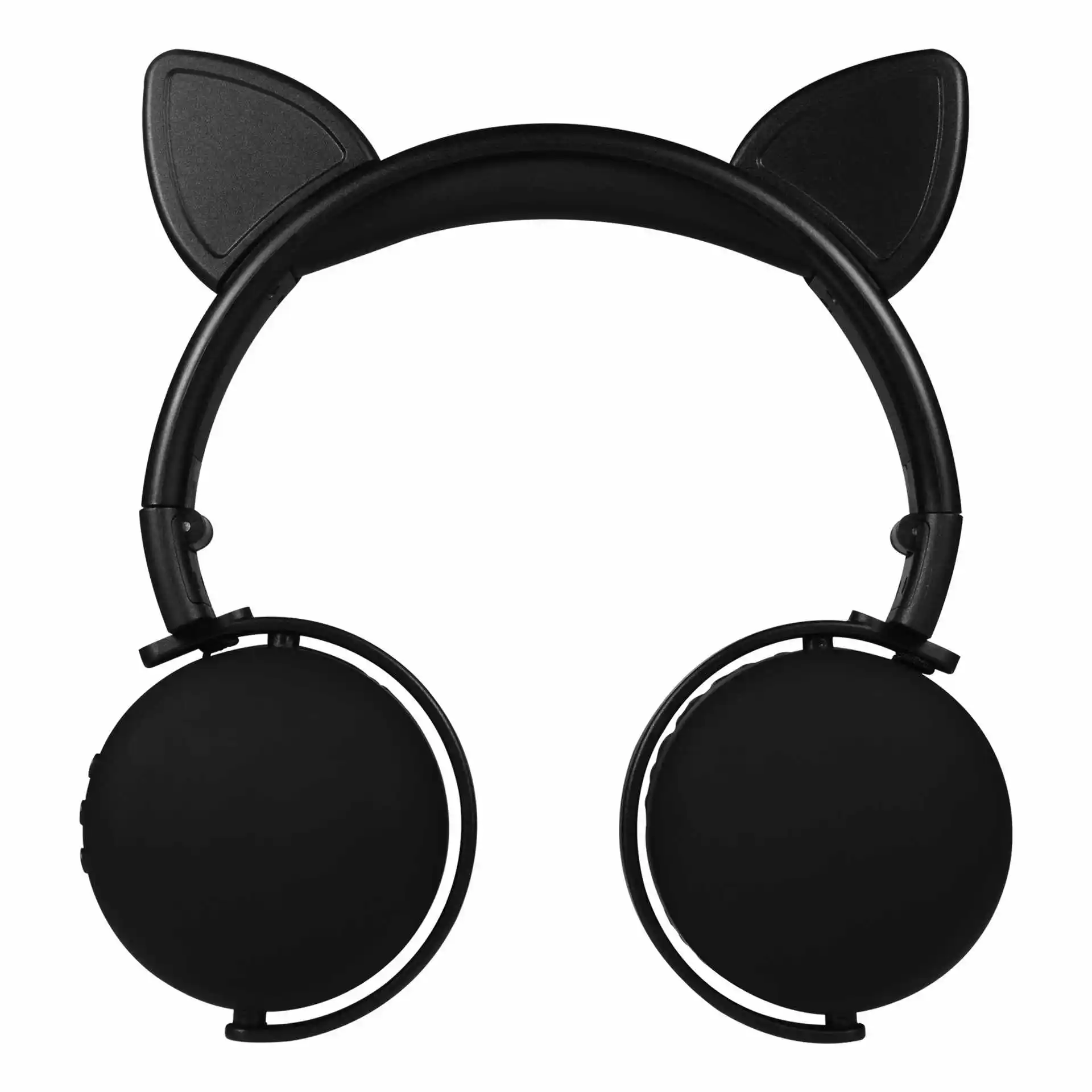 Милые кошачьи ушки, беспроводная bluetooth-гарнитура для девочек, детские наушники с микрофоном, для мобильного телефона, музыкальный геймер, MP3 мультяшный наушник, Gato - Цвет: black