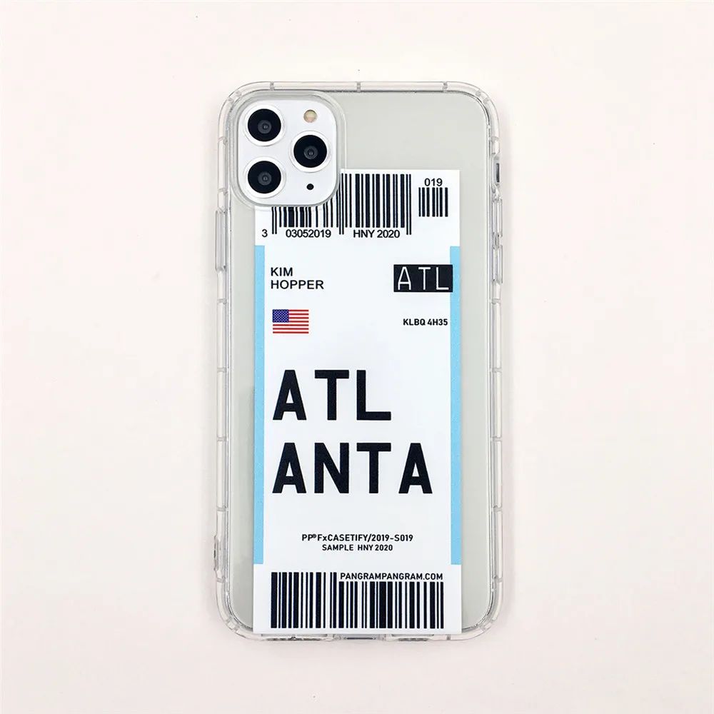 Atlanta Авиабилеты США город Лондон Париж Токио этикетка мир Прозрачный чехол для iPhone 11 Pro XR XS макс 7 8 плюс Хьюстон Чикаго QR код крышка - Цвет: Atlanta