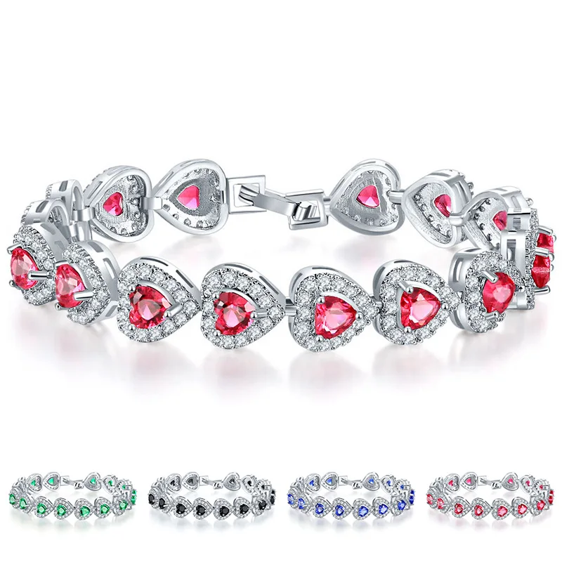 Модные браслеты и браслеты в форме сердца из красного циркона, серебра, меди, для женщин, очаровательные вечерние ювелирные изделия, элегантные женские подарки
