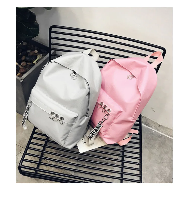 2019 Новый стильный холщовый рюкзак с металлическим кольцом в Корейском стиле, стильный рюкзак однотонный для мужчин и женщин, для школьников