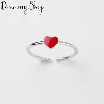 

New 100% Real 925 Sterling Silver Red Heart Rings For Women Big Finger Rings For Unisex Jewelry Men