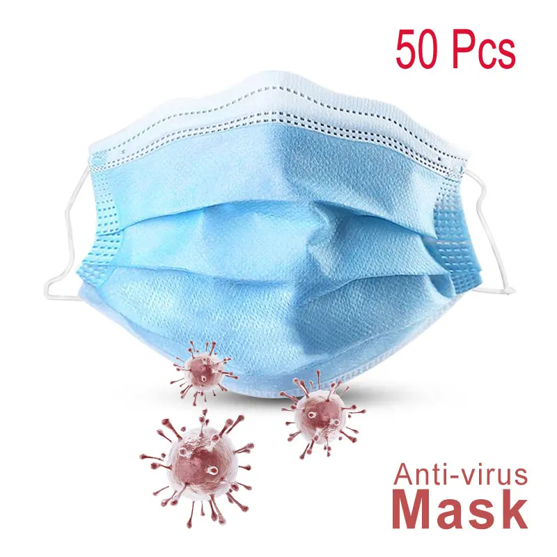 

50pcs Meltblown Mouth Masks Nonwove 3 Layer Ply Disposable Anti-Dust Surgical Medical Earloop Masks Anti-dust virus PK KN95