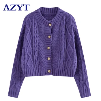 

AZYT Korean Loose Streetwear Short Sweater Cardigan Jacket 2020 Women New O Neck Twist Knit Cardigan