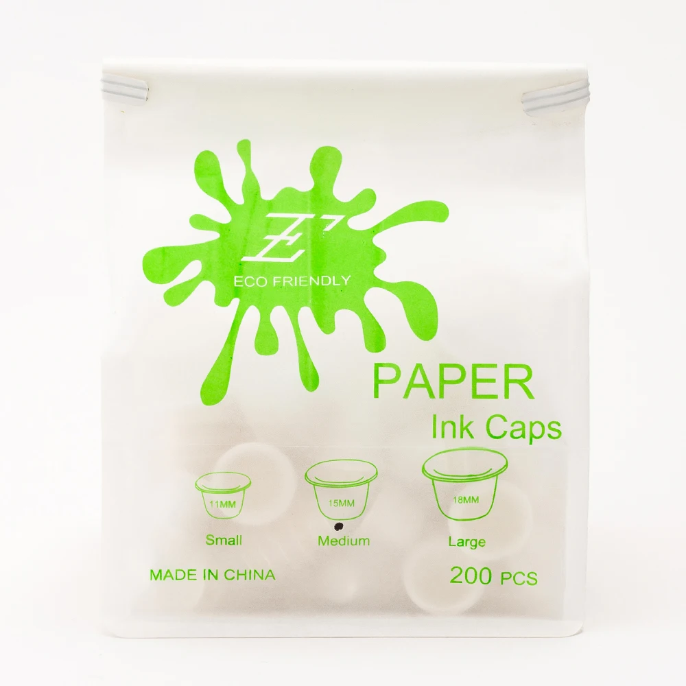 EZ ECO-Friendly Waterproof Paper Ink Caps Tattoo & Permanent Makeup Pigment Cups Small Medium Size 200 Pieces/Bag