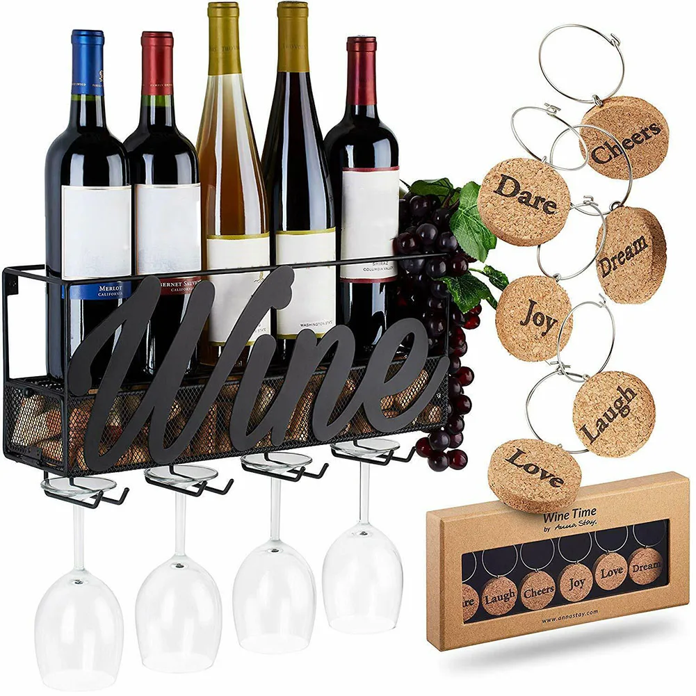 

Wall Mounted Wine Cork Storage Rack Bottle Glass Holder Store Red White Champagne Home Kitchen DC120
