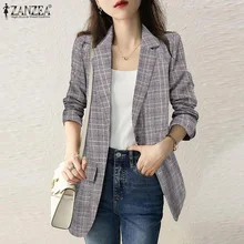 ZANZEA – Blazer à manches longues pour femme, élégant et décontracté, style bohémien, veste de travail OL, grille imprimée, poches latérales à revers, manteau fin, automne 