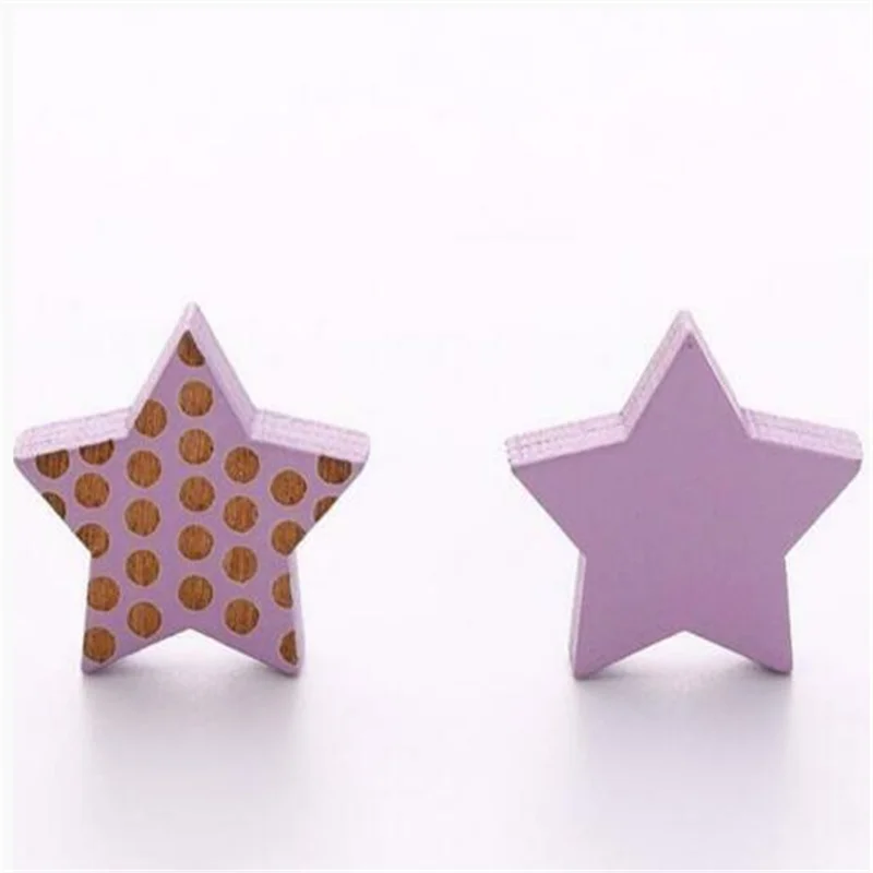 DIY 20X Wooden Dot Star Buttons Sewing Decoration Earrings Hair Clip Accessories 20mm - Цвет: Purple -20PCS