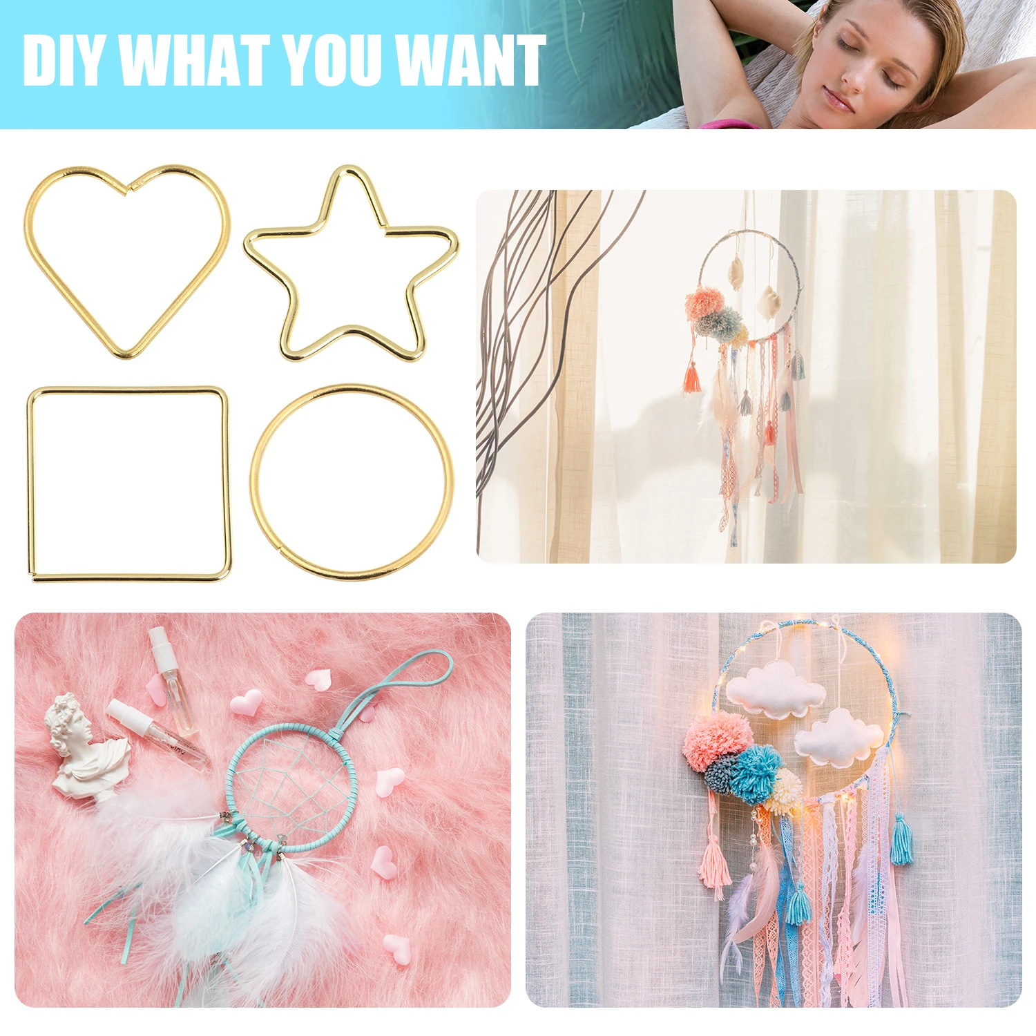 Wall Art Decor Wall Hanging Pendant Dream Catcher Wall Decoration Christmas Ornament 4Pcs Dream Catcher Metal Hoops Set 2/4/6/8 inch
