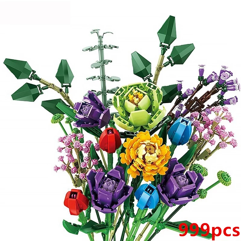 Romantic Rose Flower Vase Garden House Plant Assembly Building Blocks Classic Model Bricks Sets Kids Kit