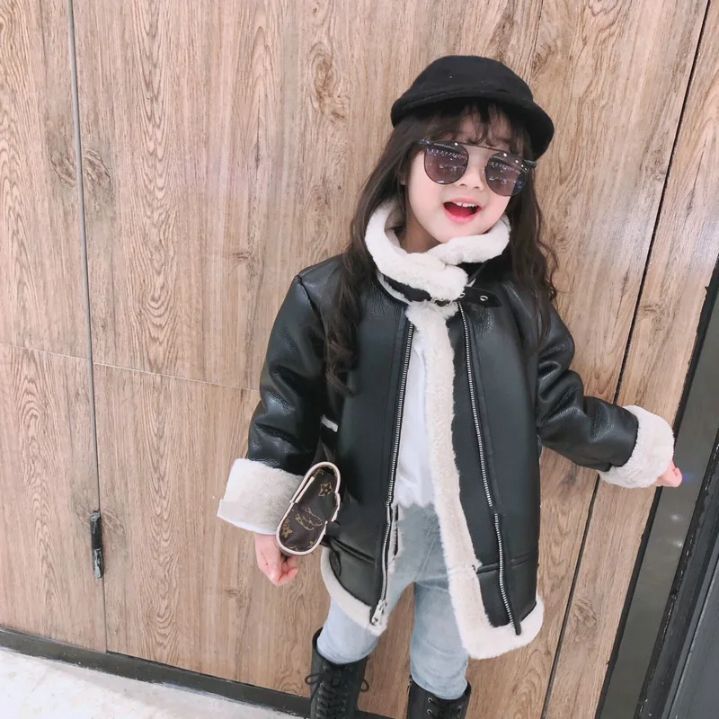 Leather Jackets for Girls Winter PU Leather Jackets for Kids Girls Fur Outerwear Long Girls Coats and Jackets Children Coat