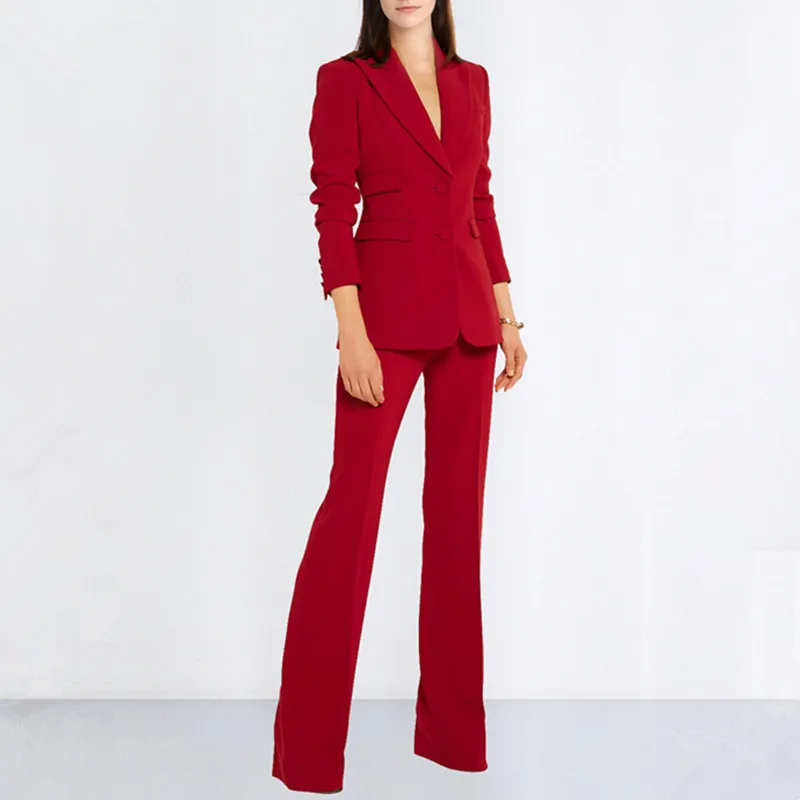 

Burgundy Slim Fit Women Pantsuits Jacket Women Long Sleeve Suit Women Elegant Tailored Collar Jacket Suits Female Ladies Suits