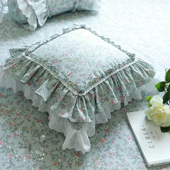 

45/50/55/60cm Korean style princess green foral printed cushion cover ruffle flounce throw pillow case frill pillow cover decor