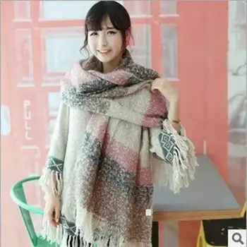 

Autumn and winter imitation cashmere scarf mohair super long warm plaid scarf