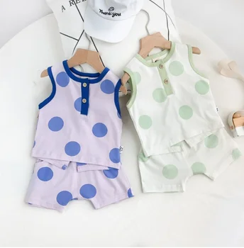 

2020 Hot Selling Boys 2PCS Dots Set Vest+ Shorts Summer Kids Girls Suits 0-5t