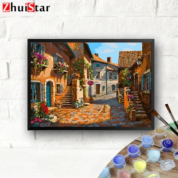 

Pictures Small town By Numbers Painting HandPainted DIY Coloring Home Decoration Gift Drawing Kits WHH