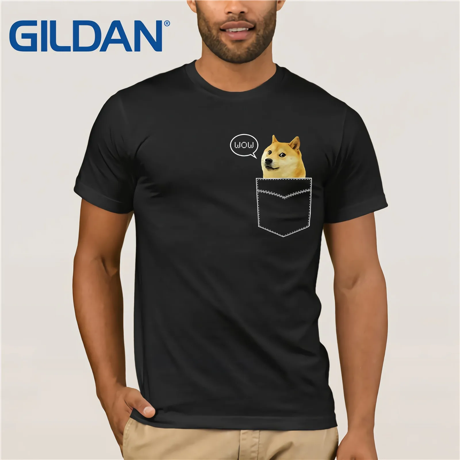 Shiba Inu T Shirt Pocket Doge Such Wow Dank Pixel Cute Dog 2019 Summer Men's Short Sleeve T-Shirt |