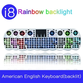

English 7 color backlit i8 Mini Wireless Keyboard 2.4ghz Russian 3 colour Air Mouse with Touchpad Remote Control Android TV Box