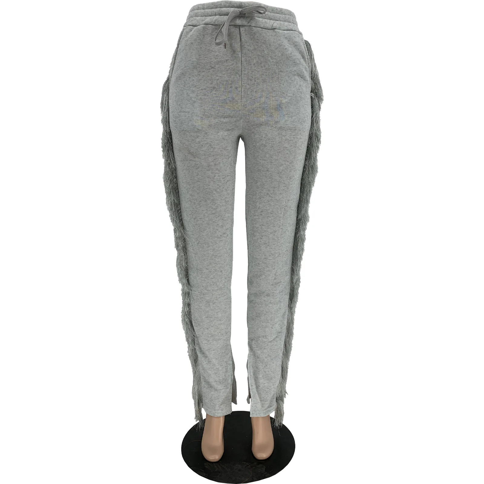 Venda por Atacado Itens a Granel Calças de Cintura Lotes Activo Wear Desportivo Feminino Extra-longo Sweatpant Casual Harajuku Lado Borlas Emendadas Alta 32 Calças e capris