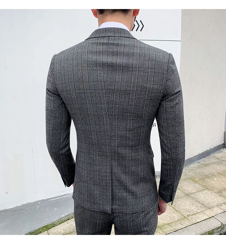 Мужской s Slim Fit двубортный костюм черный серый 3 шт смокинг джентльмена свадебный костюм для жениха деловые костюмы для мужчин Q871