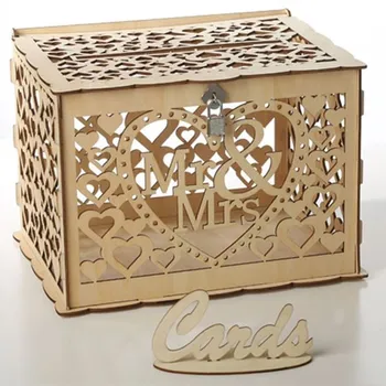 

DIY Wedding Gift Card Box Wooden Money Box with Lock Beautiful Wedding Decoration Supplies for Birthday Party Gift