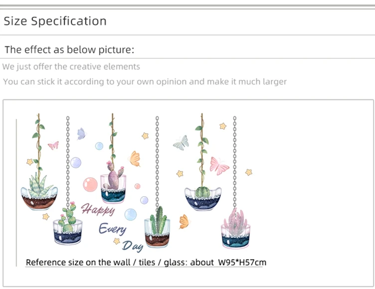 Potted Plant Succulent Bonsai Self-adhesive BabyHome Wall Sticker Wallpaper Art Mural Decal DIY Vinyl Decorative Wall Decoration (8)