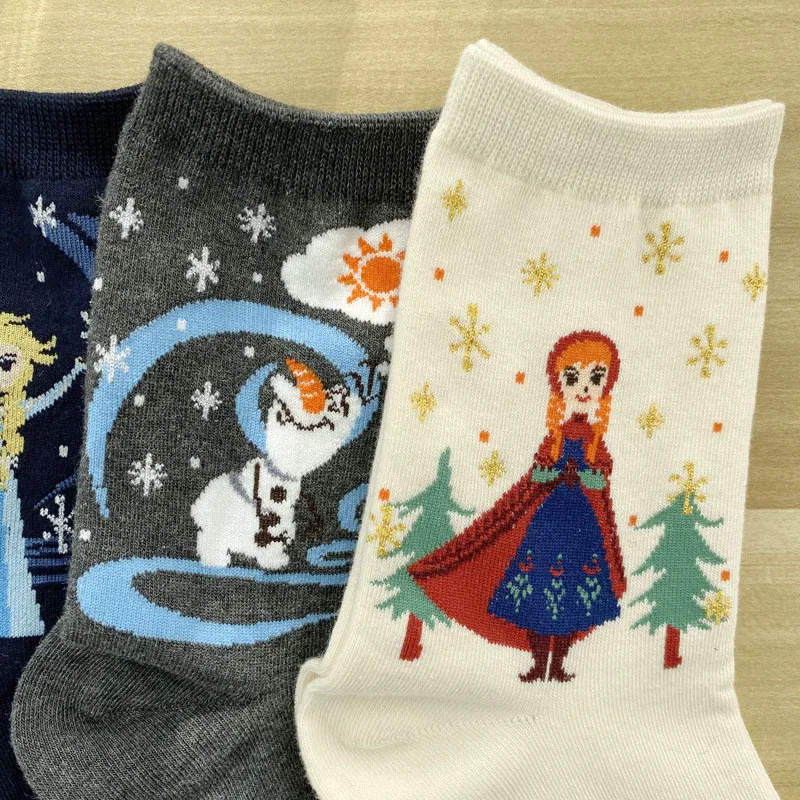 Disney 5 пар носков «Холодное сердце» для девочек с героями мультфильмов, рождественские носки для малышей; Детские Снежинка Яркий шелковый Для женщин носки хлопковые носки для взрослых подарок