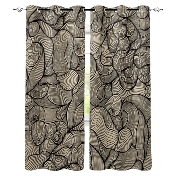 

Black Clouds Lines Curves Waves Window Curtains LivingRoom Kitchen Curtains for Bedroom Left and Right Biparting Open Curtains