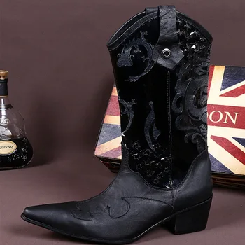 

Plus Velvet Short Boots Tube Martin Boots Casual Boots Bota Warm Men's Cow Leather Pointed Toe Ankle Genuine Leather Zip Rubber