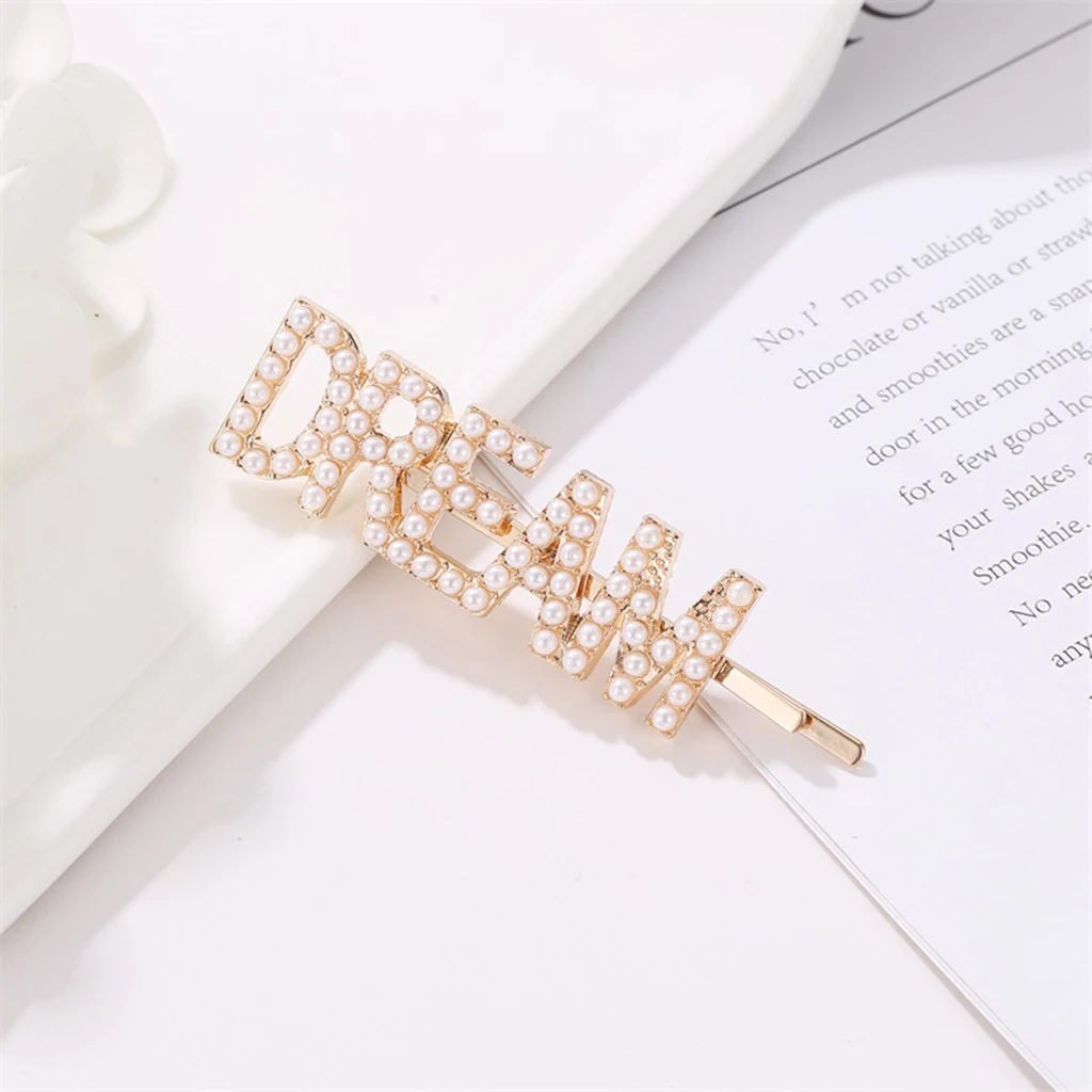 Korean Design English Alphabet Pearl Clip Retro Hairpin Headdress Hair Clip Girls Adult Metal Barrette Hair Accessories 917